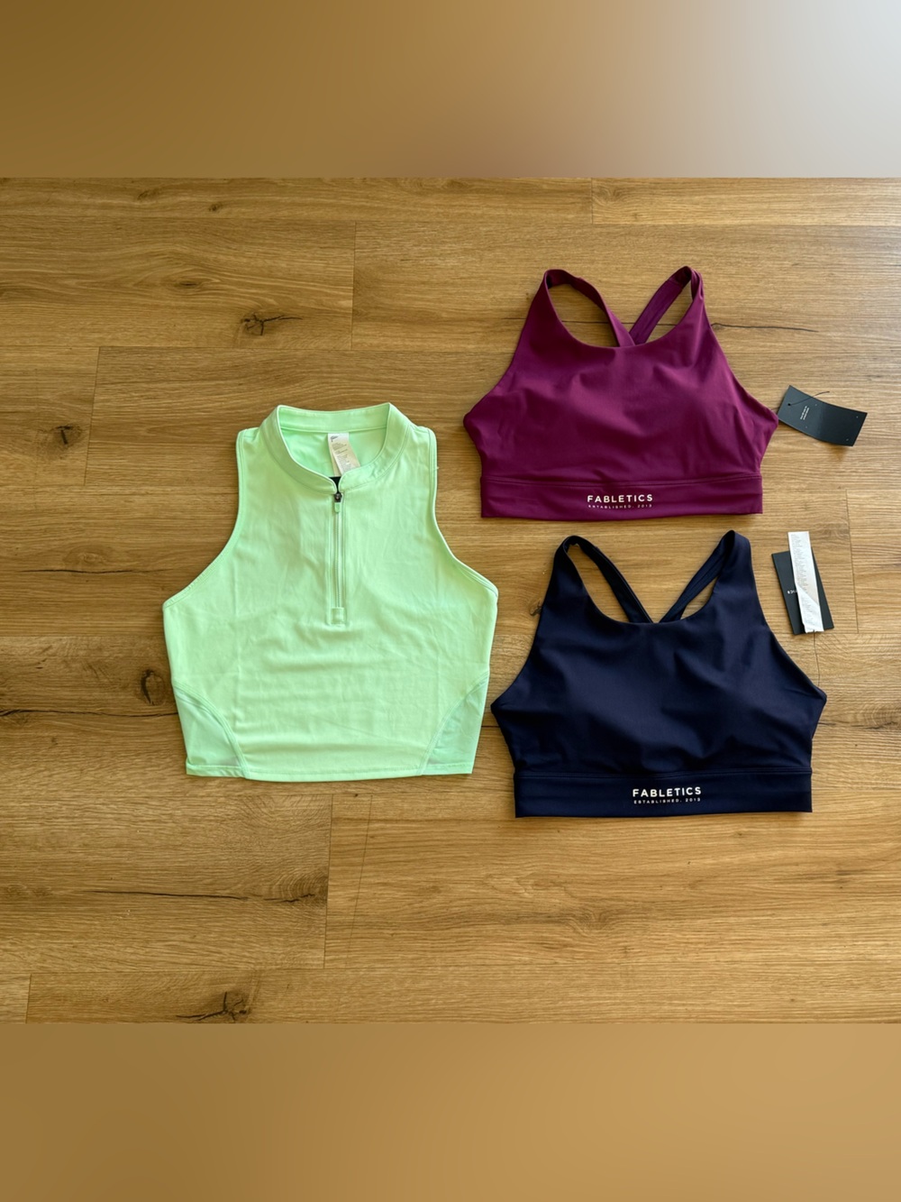 Fabletics bundle- 3pieces Mint Crop Top with Navy and Berry Sports Bras